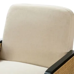 Kirkland's Home White Linen And Rattan Accent Chair- Accent Chairs