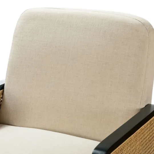 Kirkland's Home White Linen And Rattan Accent Chair- Accent Chairs