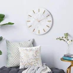 Kirkland's Home White Marble And Gold Accent Wall Clock, 20 In.- Clocks
