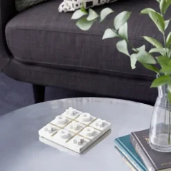 Kirkland's Home White Marble And Gold Tic Tac Toe Board- Decorative Accents
