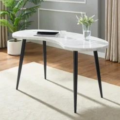 Kirkland's Home White Marble Kidney Shaped Desk- Office Furniture