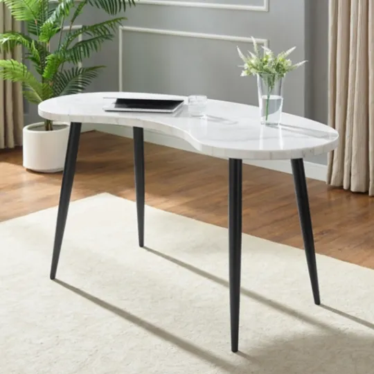 Kirkland's Home White Marble Kidney Shaped Desk- Office Furniture