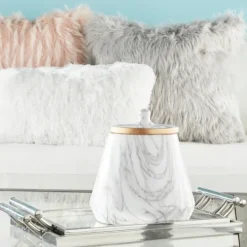 Kirkland's Home White Marble Oval Jar- Decorative Bowls & Jars