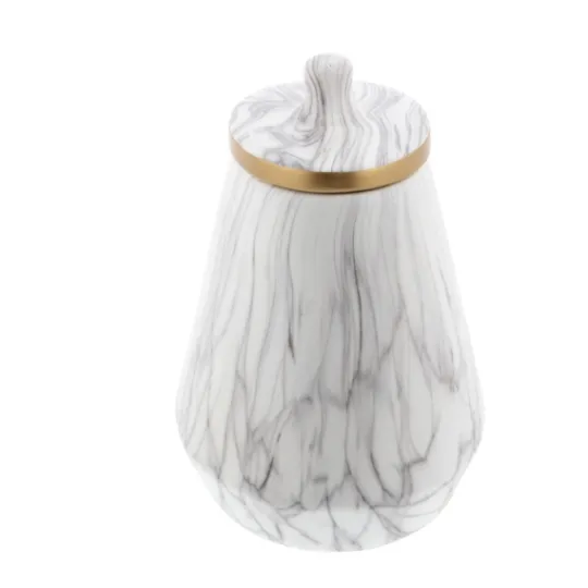 Kirkland's Home White Marble Oval Jar- Decorative Bowls & Jars