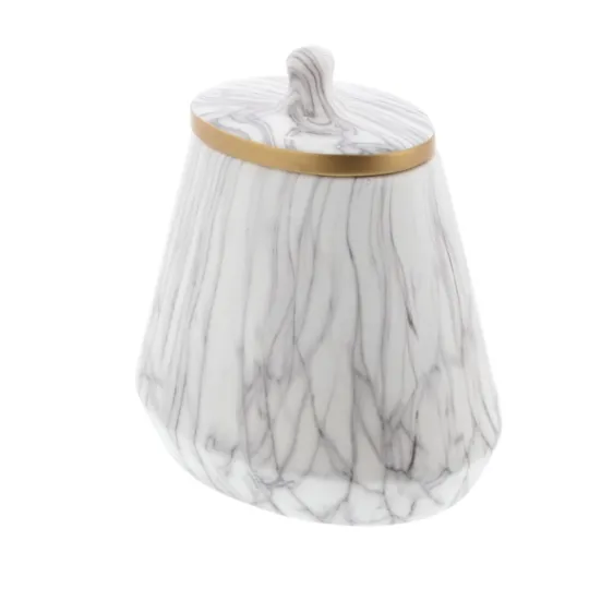 Kirkland's Home White Marble Oval Jar- Decorative Bowls & Jars