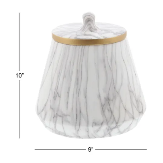Kirkland's Home White Marble Oval Jar- Decorative Bowls & Jars