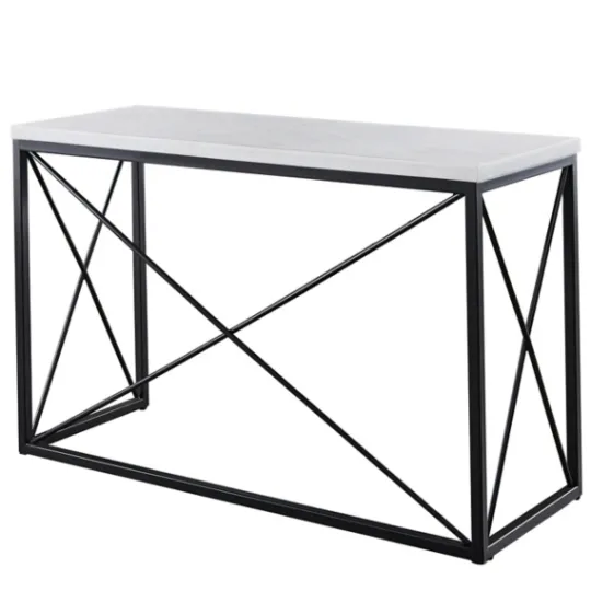 Kirkland's Home White Marble Top Sabin Metal Base Sofa Table- Console Tables