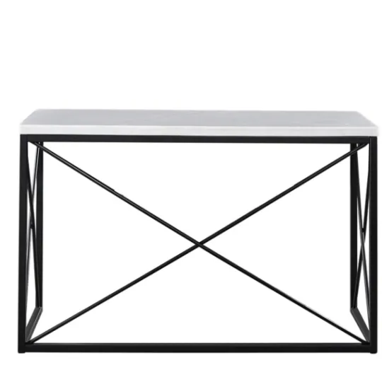 Kirkland's Home White Marble Top Sabin Metal Base Sofa Table- Console Tables