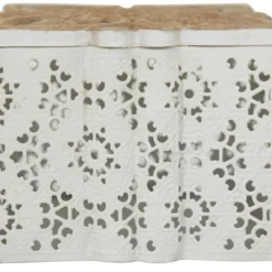 Kirkland's Home White Metal And Carved Wood Boxes, Set Of 3- Baskets & Boxes