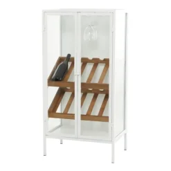 Kirkland's Home White Metal And Natural Wood 2-Door Bar Cabinet- Kitchen Islands & Bar Carts