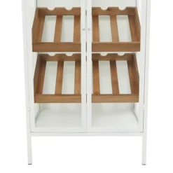 Kirkland's Home White Metal And Natural Wood 2-Door Bar Cabinet- Kitchen Islands & Bar Carts