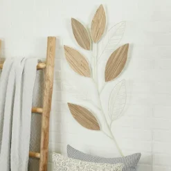 Kirkland's Home White Metal And Reed Leaf Wall Plaque- Wall Plaques