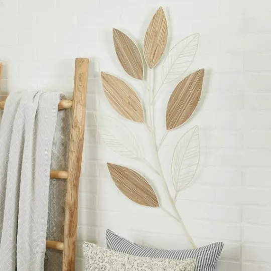 Kirkland's Home White Metal And Reed Leaf Wall Plaque- Wall Plaques