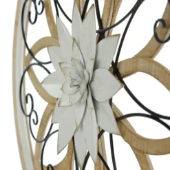 Kirkland's Home White Metal And Wood Floral Round Wall Plaque- Wall Plaques