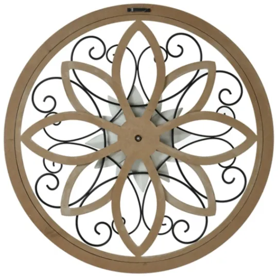 Kirkland's Home White Metal And Wood Floral Round Wall Plaque- Wall Plaques