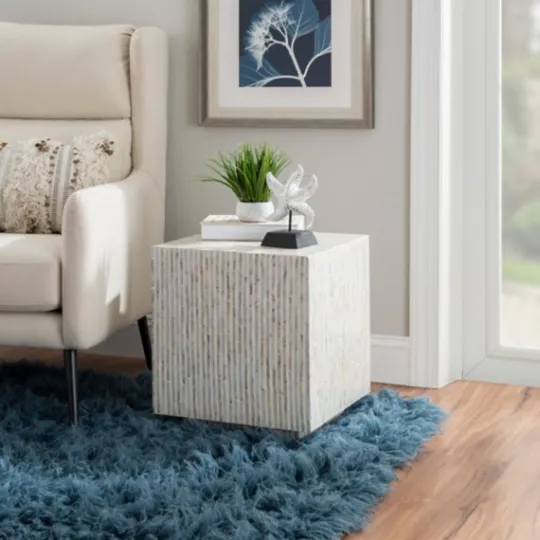 Kirkland's Home White Mother Of Pearl Striped Side Table- Accent & End Tables