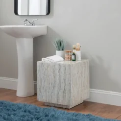 Kirkland's Home White Mother Of Pearl Striped Side Table- Accent & End Tables