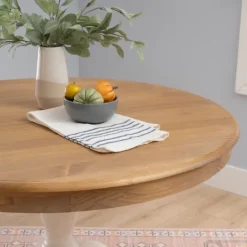 Kirkland's Home White Natural Top Pedestal Dining Table- Dining Tables