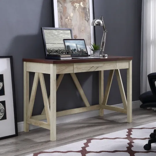 Kirkland's Home White Oak Farmhouse A-Frame Desk With Brown Top- Office Furniture