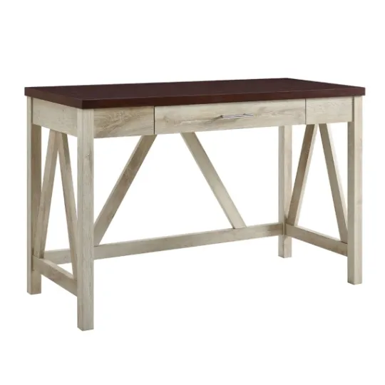 Kirkland's Home White Oak Farmhouse A-Frame Desk With Brown Top- Office Furniture