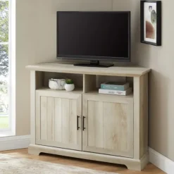 Kirkland's Home White Oak Grooved Door Corner Tv Stand- Tv Stands & Media Consoles
