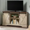 Kirkland's Home White Oak Sliding Barn Doors Corner Tv Stand- Tv Stands & Media Consoles