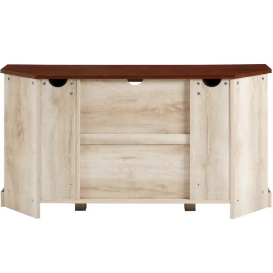 Kirkland's Home White Oak Sliding Barn Doors Corner Tv Stand- Tv Stands & Media Consoles