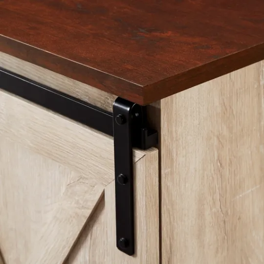 Kirkland's Home White Oak Sliding Barn Doors Corner Tv Stand- Tv Stands & Media Consoles