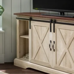 Kirkland's Home White Oak Sliding Barn Doors Corner Tv Stand- Tv Stands & Media Consoles