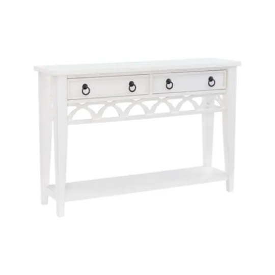 Kirkland's Home White Or Teal Paneled Fretwork Console Table- Console Tables