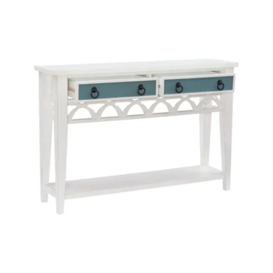 Kirkland's Home White Or Teal Paneled Fretwork Console Table- Console Tables