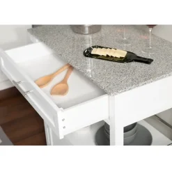 Kirkland's Home White Parker Granite Top Rolling Kitchen Cart- Kitchen Islands & Bar Carts