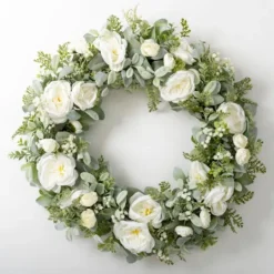 Kirkland's Home White Peony And Greenery Wreath- Wreaths