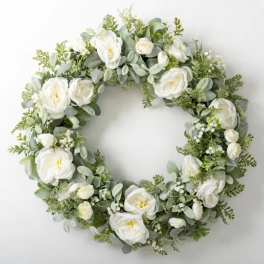 Kirkland's Home White Peony And Greenery Wreath- Wreaths