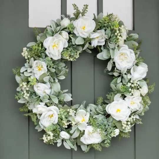 Kirkland's Home White Peony And Greenery Wreath- Wreaths