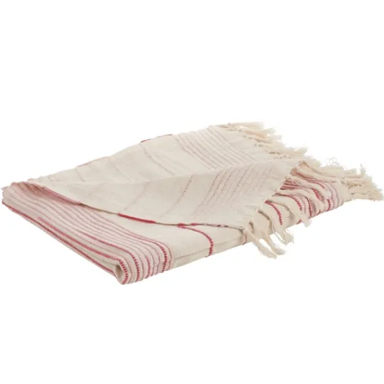 Kirkland's Home White Pink Striped Fringe Throw Blanket- Blankets & Throws