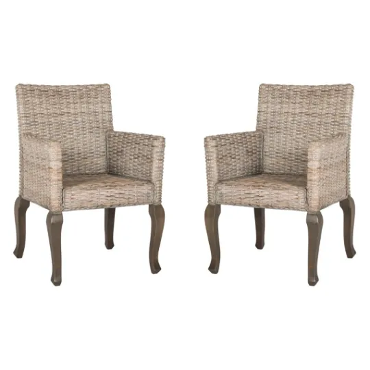 Kirkland's Home White Rattan Curved Legs Dining Chairs, Set Of 2- Dining Chairs