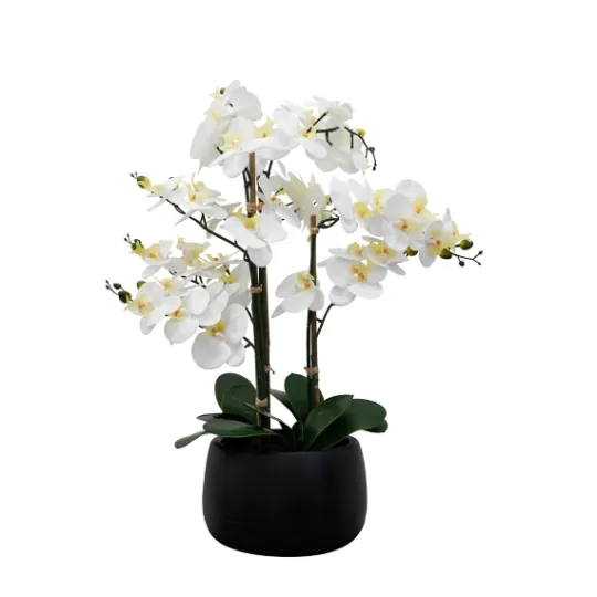 Kirkland's Home White Real Touch Orchid Arrangement In Black Pot- Arrangements & Greenery