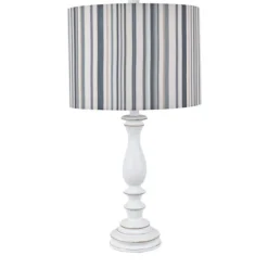 Kirkland's Home White Resin Table Lamp With Blue Stripe Shade- Table Lamps
