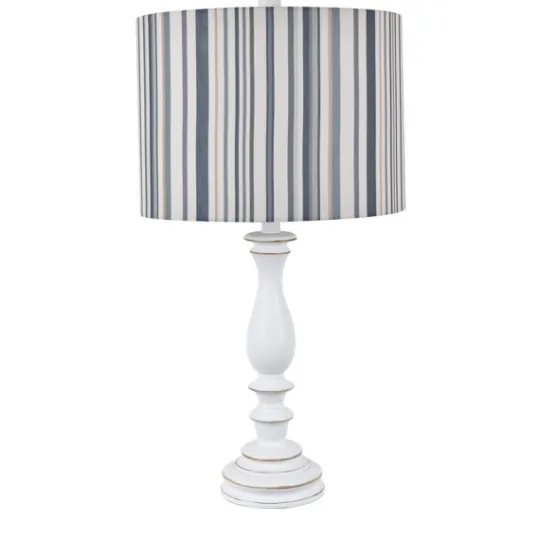 Kirkland's Home White Resin Table Lamp With Blue Stripe Shade- Table Lamps