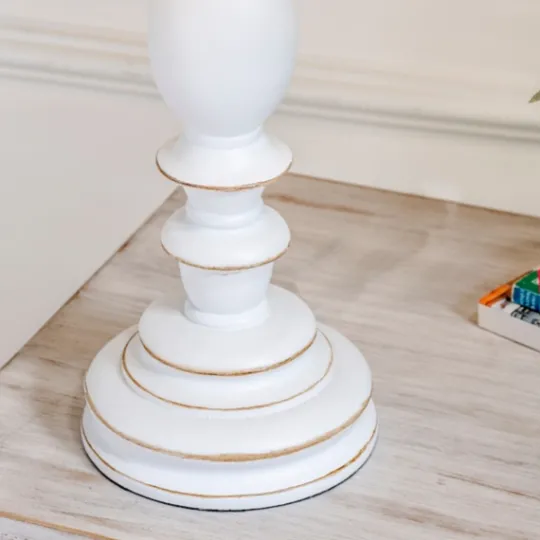 Kirkland's Home White Resin Table Lamp With Blue Stripe Shade- Table Lamps