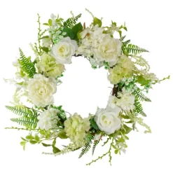 Kirkland's Home White Roses And Geraniums Wreath- Wreaths