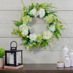 Kirkland's Home White Roses And Geraniums Wreath- Wreaths