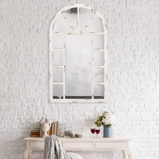 Kirkland's Home White Rustic Windowpane Arch Mirror- Decorative Mirrors