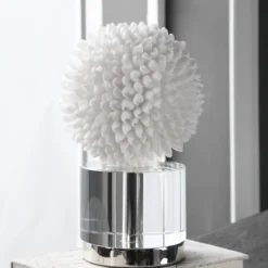 Kirkland's Home White Sea Shell Sphere Crystal Base Statue- Statues & Figurines