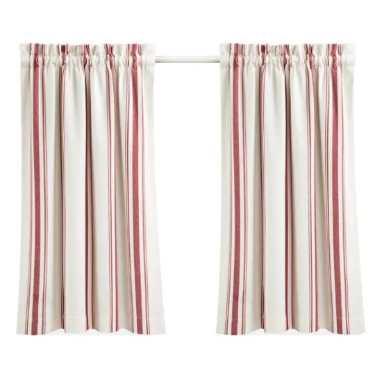 Kirkland's Home White Stripe Cafe Curtain Panel Set, 36 In.- Curtains & Drapes