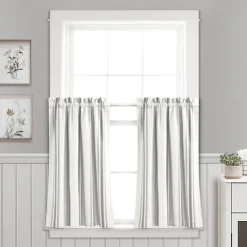 Kirkland's Home White Stripe Cafe Curtain Panel Set, 36 In.- Curtains & Drapes