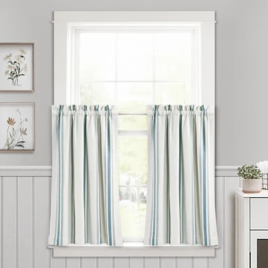Kirkland's Home White Stripe Cafe Curtain Panel Set, 36 In.- Curtains & Drapes