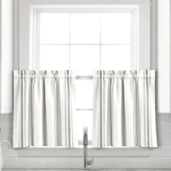Kirkland's Home White Stripe Cafe Curtain Panel Set, 24 In.- Curtains & Drapes