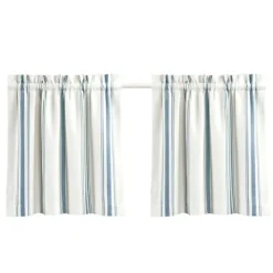 Kirkland's Home White Stripe Cafe Curtain Panel Set, 24 In.- Curtains & Drapes